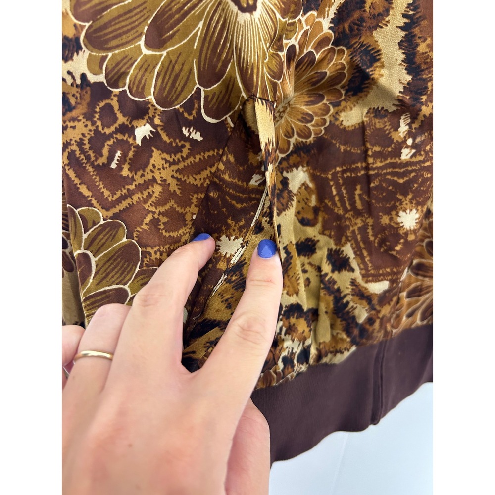 Spenser Jeremy 100% Silk Jacket 1X Brown Leopard Floral Bomber Mob Wife vintage - Picture 8 of 8